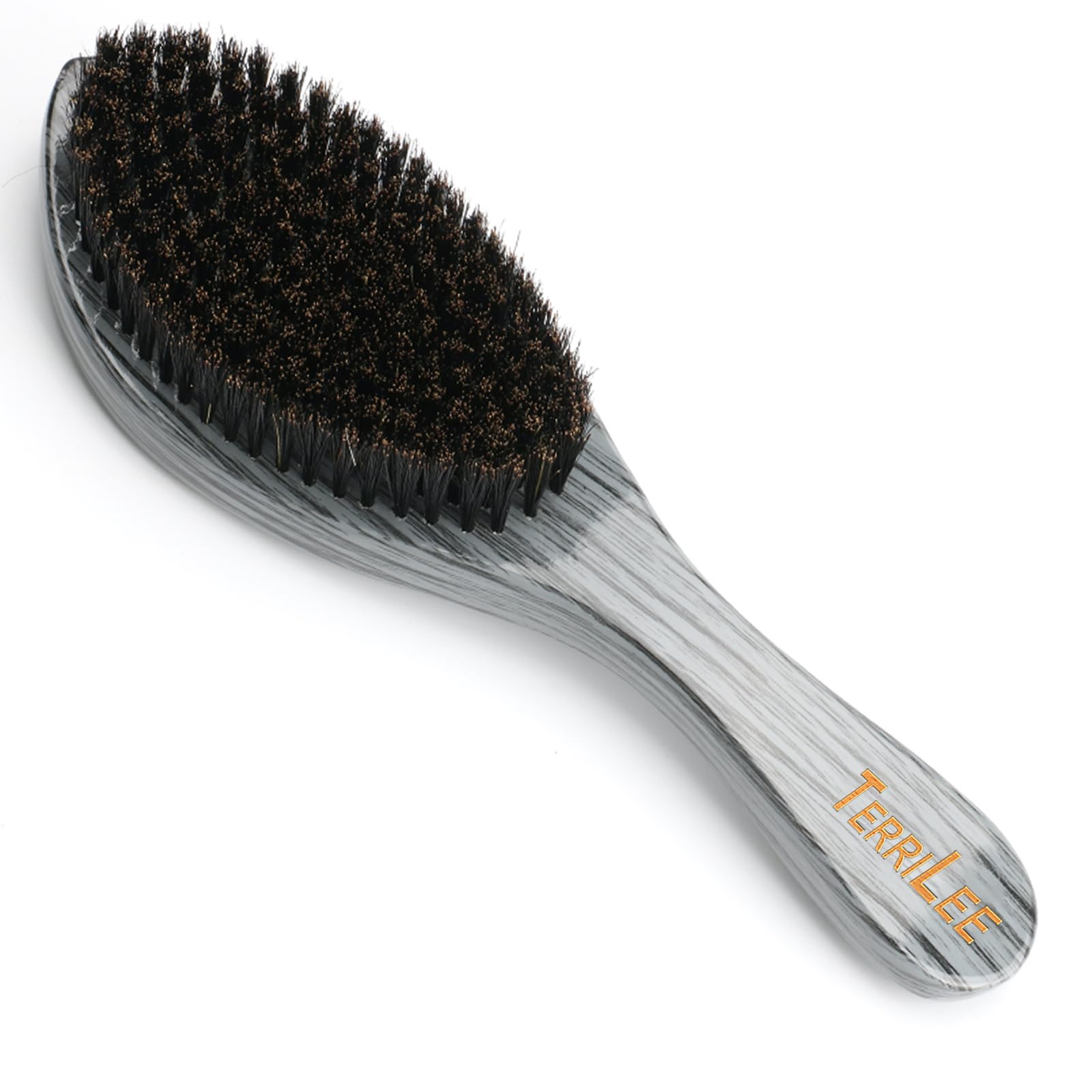Premium Griff Wellenbürste für Männer 360 – mittelhart gebogene 360 Wellen-Haarbürsten – Hergestellt aus Naturbuche & Nylon-Wildschweinborsten Herrenhaarbürste für schwarze Männer 360 (grauer langer