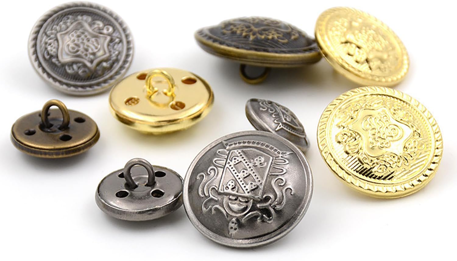 5 Pieces Gold Metal Blazer Button Set 15mm to 25mm, Shield with Crown and Decorative Patterns,Blazer Buttons Men Metal Suit Buttons for Men Gold Buttons for Blazer,Suits,Sport Coat,Uniform,Jacket image 3