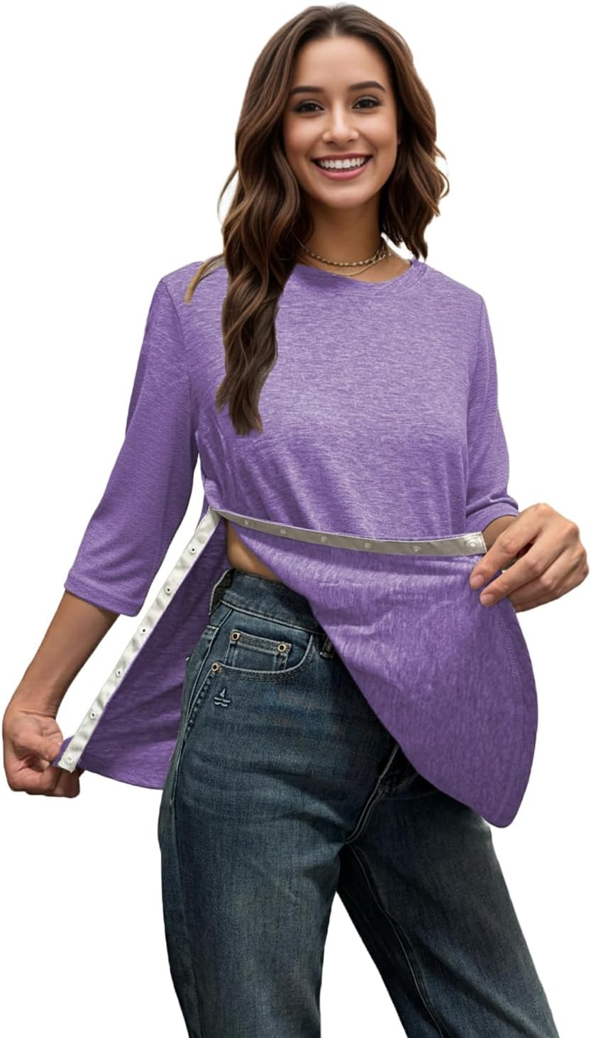 Youdiao Post Shoulder Surgery Shirts for Women Tear Away 3/4 Sleeve Tops After Rotator Cuff Chemo Port Adaptive Clothing - Image 2