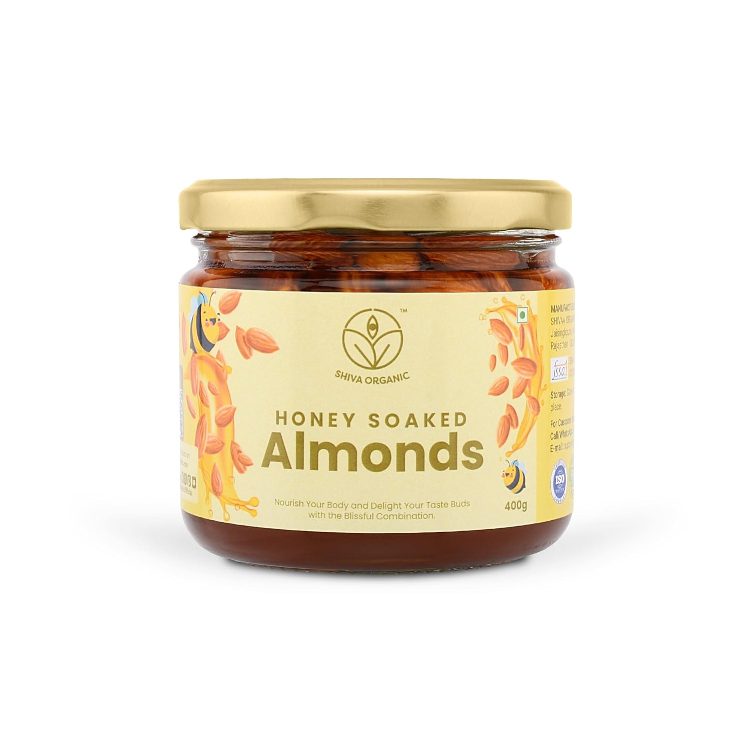 Shiva Organic Almond Nuts in Honey - 400g - Crunchy, Protein-Rich, High in Magnesium, Phosphorus, and Dietary Fiber - Natural Energy Booster