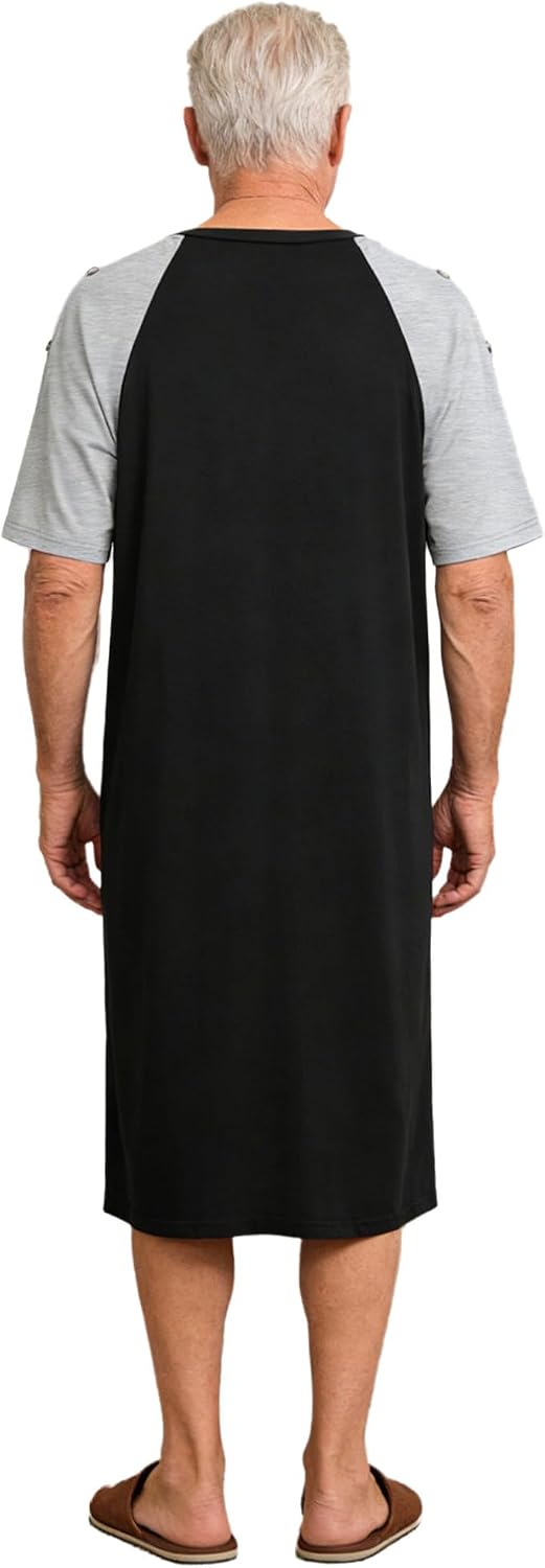 iiniim Men Post Surgery Recovery Nightgown Short Sleeve Color Block Sleepwear Patient Gown Hospital Wear