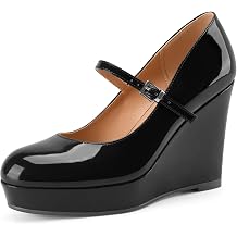 Round Closed Toe Platform Wedges Mary Jane Pumps Shoes for Women