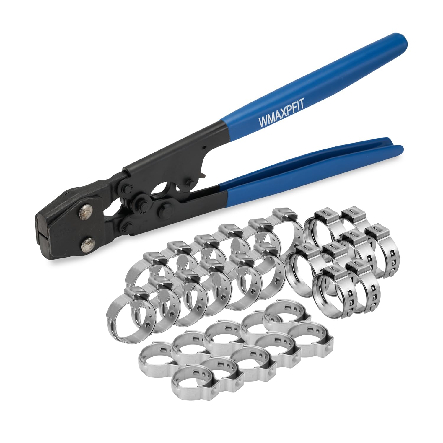 Crimpadora para abrazaderas PEX con kit de herramientas de prensado WMAXPFIT y anillos de acero
