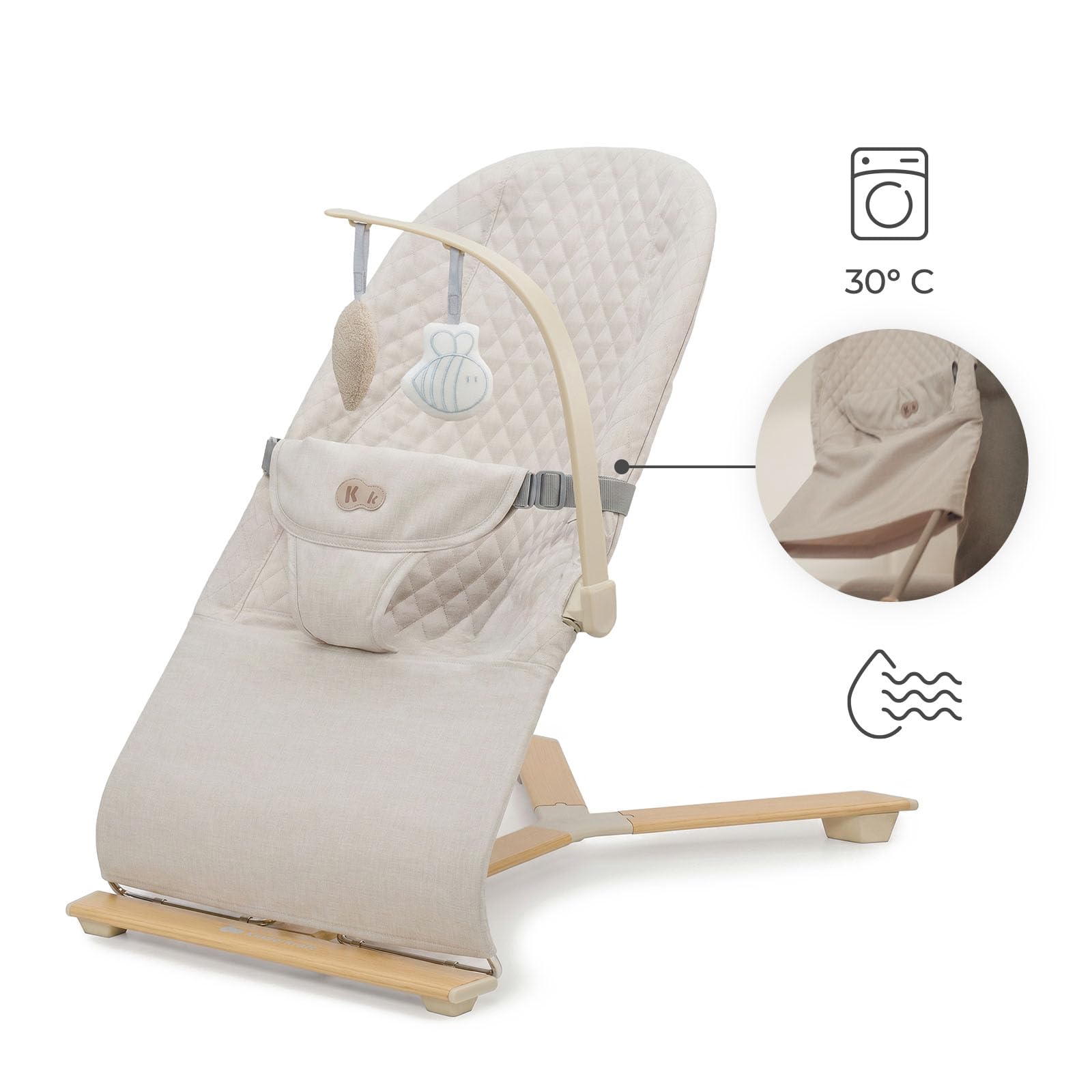 Kinderkraft MIMI, hamaca bebé, sin pilas, 3 posiciones, Beige
