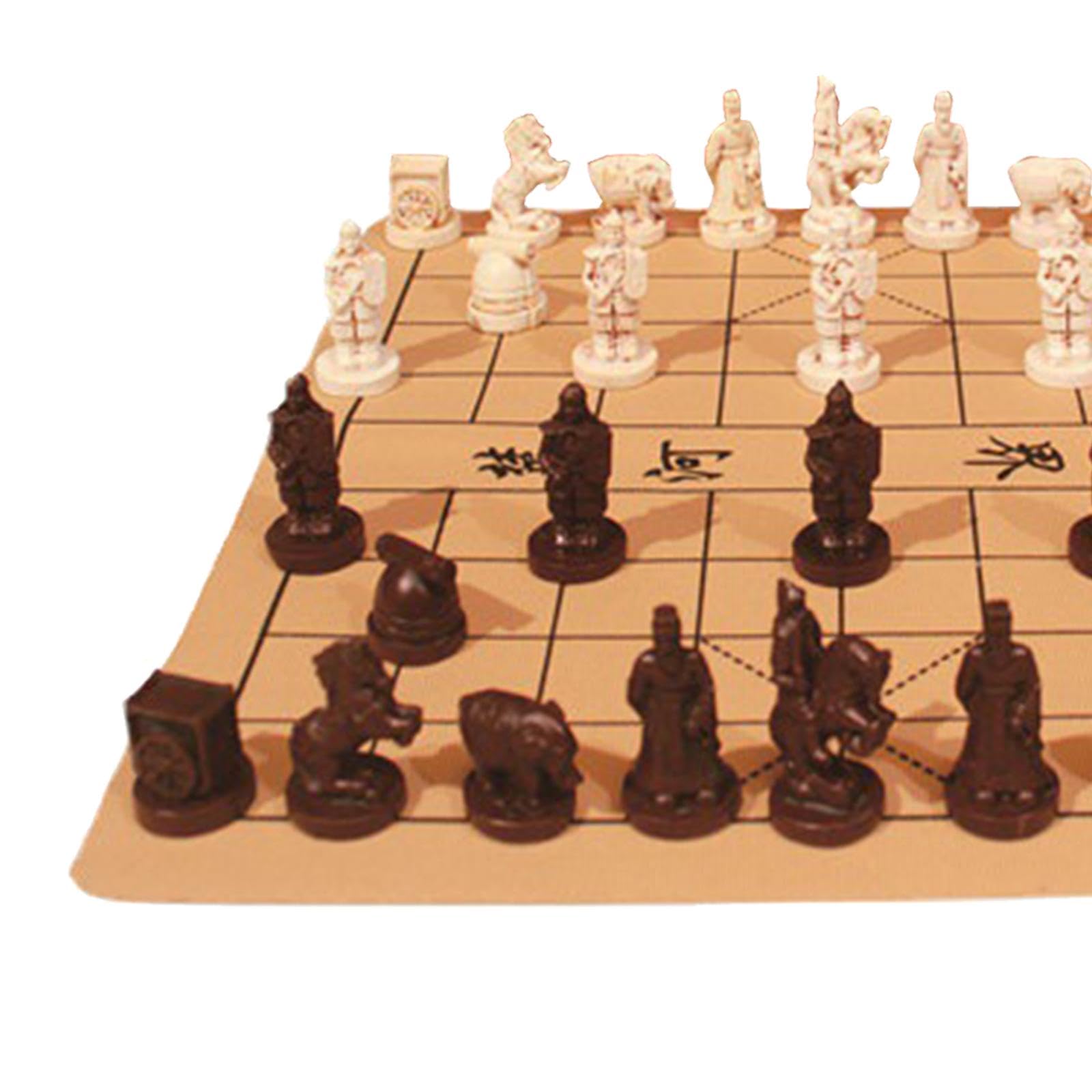 Scacchiera Cinese retrò con Guerrieri in Terracotta, Pezzi degli Scacchi Realizzati in Resina, L