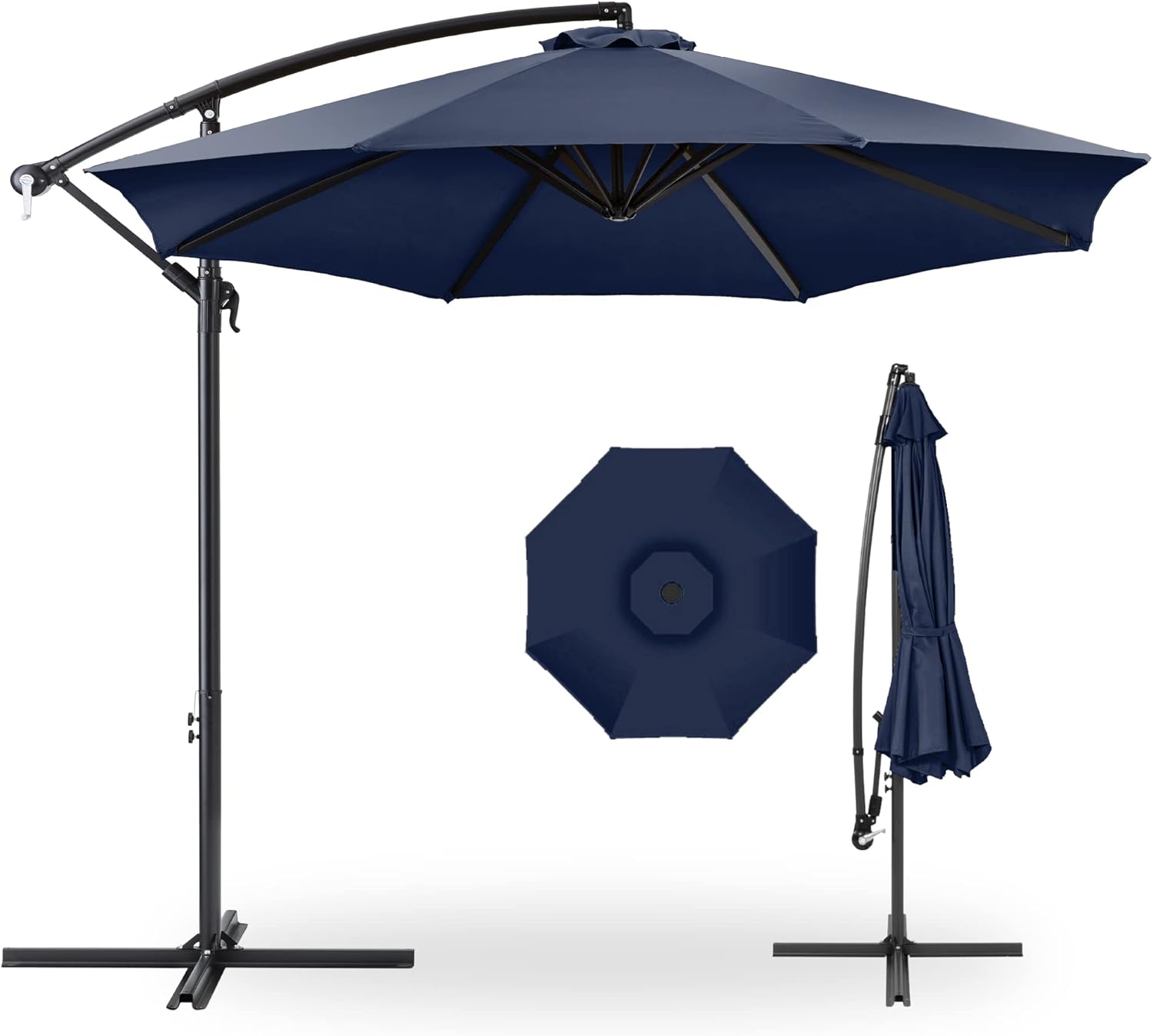 Best Choice Products 10ft Offset Cantilever Hanging Market Patio Umbrella, 8 Sturdy Ribs, Easy Adjustment - Navy Blue