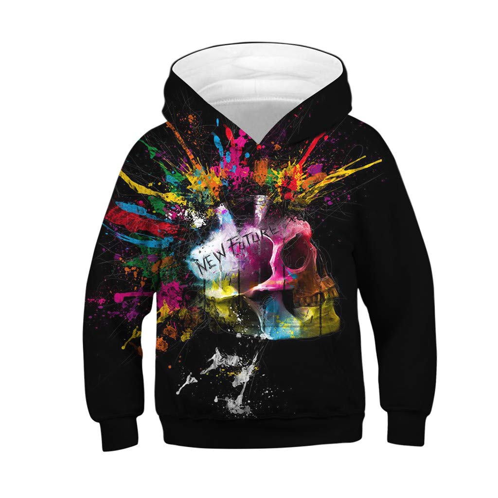 Kids Girl Boy Hoodies Digital Print Cartoon Sweatshirt Pocket Pullover Round Neck Hooded Casual Tracksuits Baby Girls 0-24m Tracksuits Black