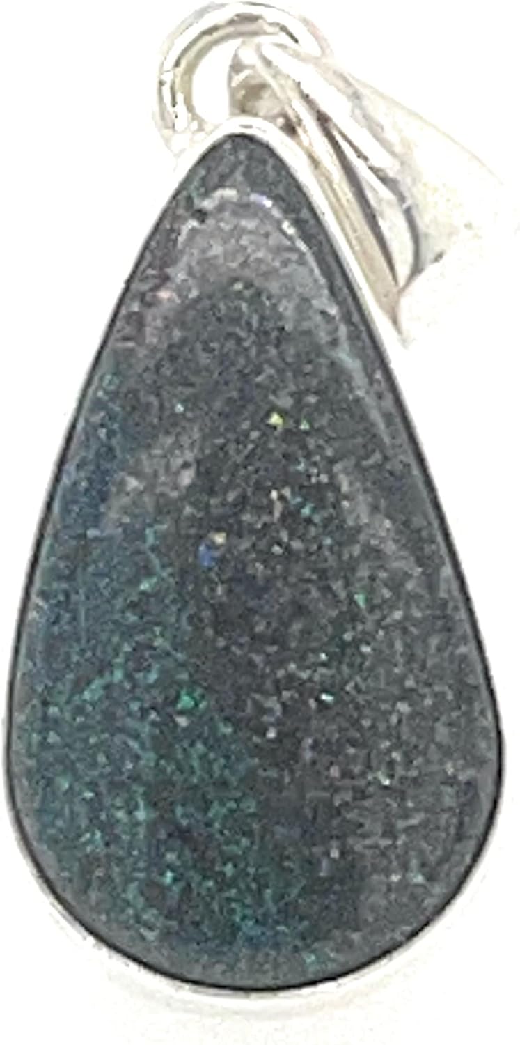 Natural Black Opal 925 Solid Sterling Silver Pendant 30mm