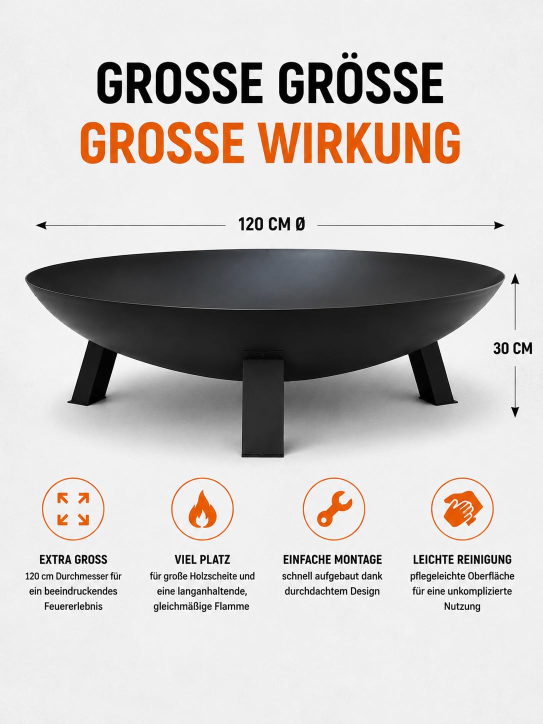 Grillfürst Feuerschale Ø 120 cm aus Stahl - Feuerschale für den Garten oder die Terrasse, massiv, langlebig und hitzebeständig, für Lagerfeuer oder als Kochstelle, Durchmesser 120 cm