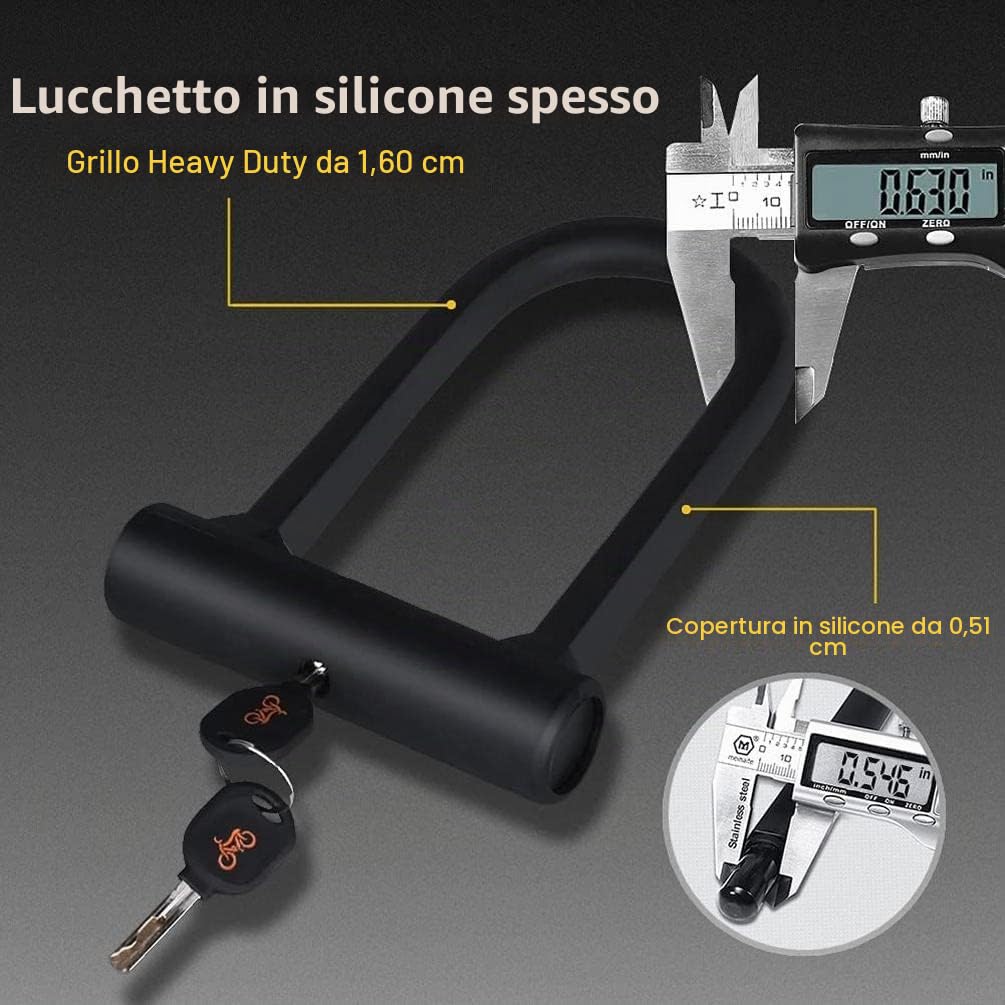 U - Lucchetto per bicicletta + lucchetto per bicicletta in acciaio con supporto 2 in 1, con chiusura a U, cavo flessibile in acciaio