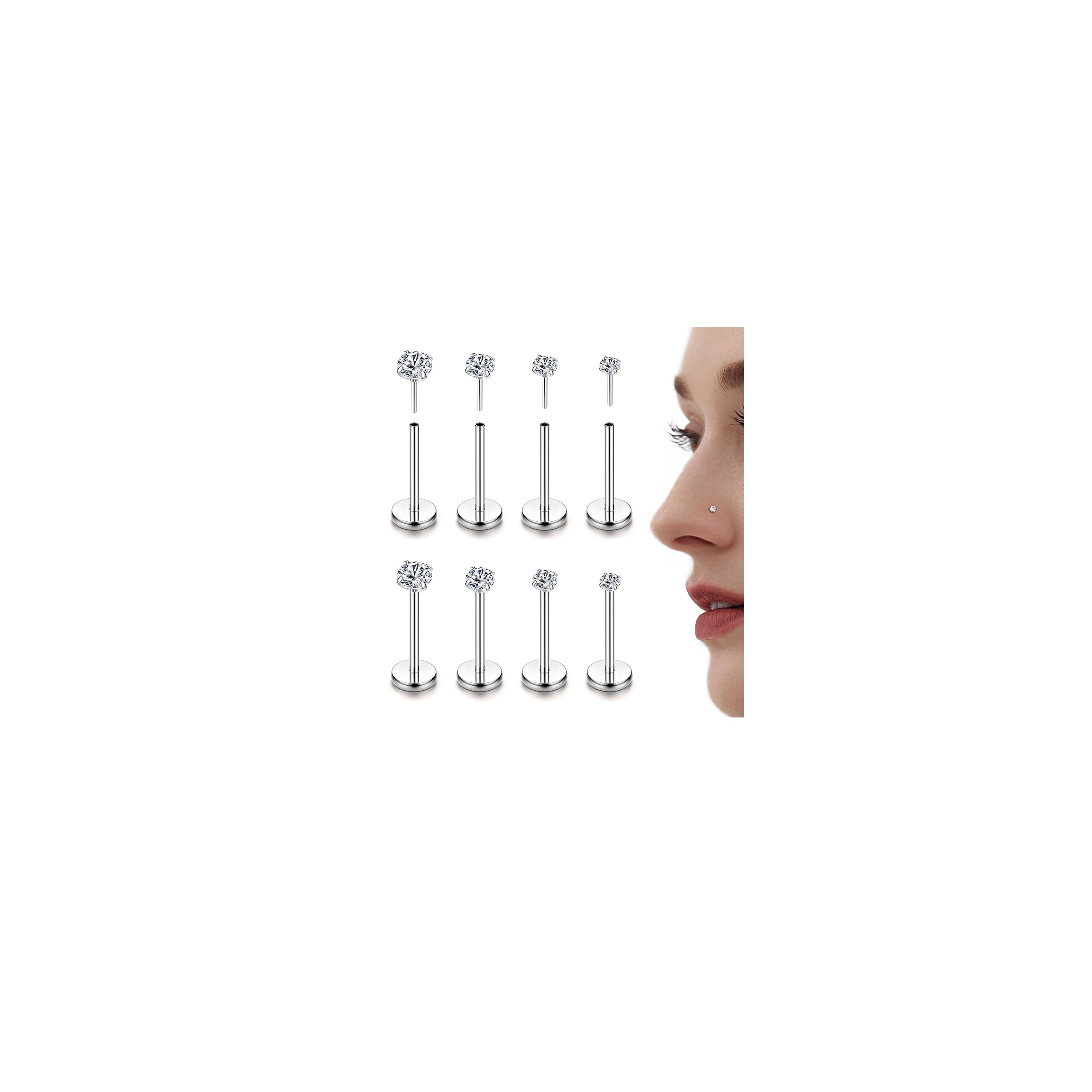 Chriscoco G23 Titanio Piercing Tragus 18G/20G Piercing Labio Piercing Nariz Plata Oro Piercing Oreja Labret Monroe Cartílago Helix Piercing 1.5/2/2.5/3MM