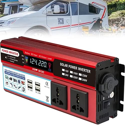 Inversor de corriente de 2000 W de 1224 V a 220 V110 V, convertidor de CC a CA con enchufe para encendedor de cigarrillos, dos enchufes universales