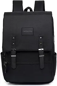 Cavalera Mochila Escolar Clássica, Preta, Design Vintage com Fivelas, para Laptop