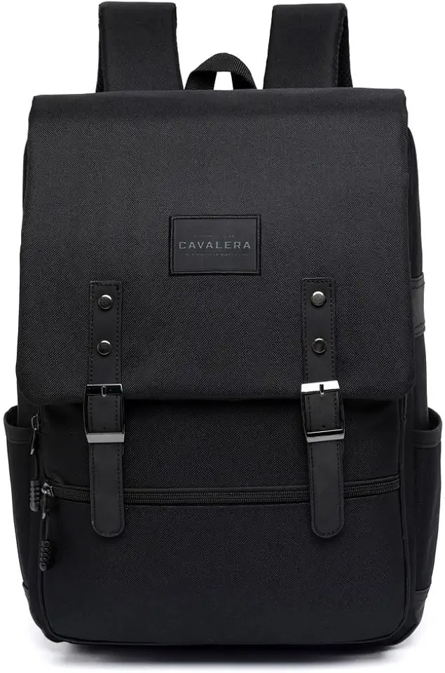 Cavalera Mochila Escolar Clássica, Preta, Design Vintage com Fivelas, para Laptop