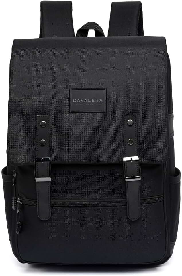 Cavalera Mochila Escolar Clássica, Preta, Design Vintage com Fivelas, para Laptop