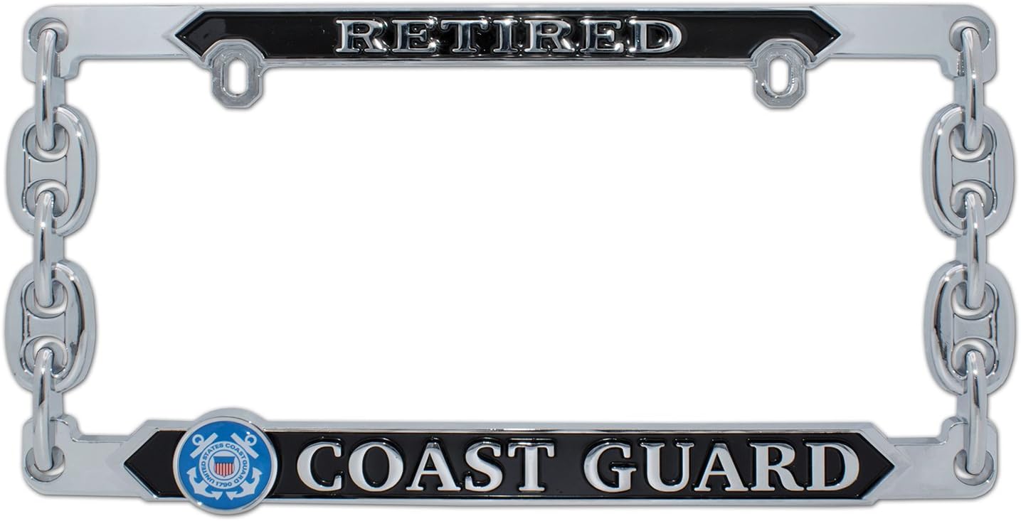 Elektroplate United States Retired Coast Guard Chrome-Plated Metal Standard Size Premium 3D License Plate Frame Tag Holder for Cars/SUVs/Trucks Weather-Proof Auto Accessory