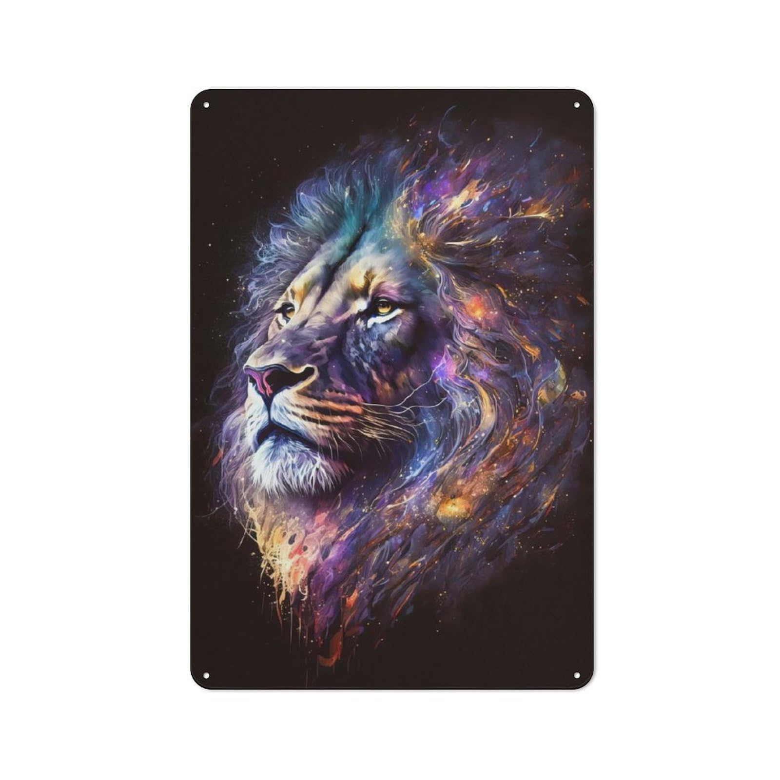 Industrial Lion Face Cosmic Galaxy Decorative Metal Plaque 30x20cm, Studio Wall Art for Flat, Bar, Studio Or Gallery Wall