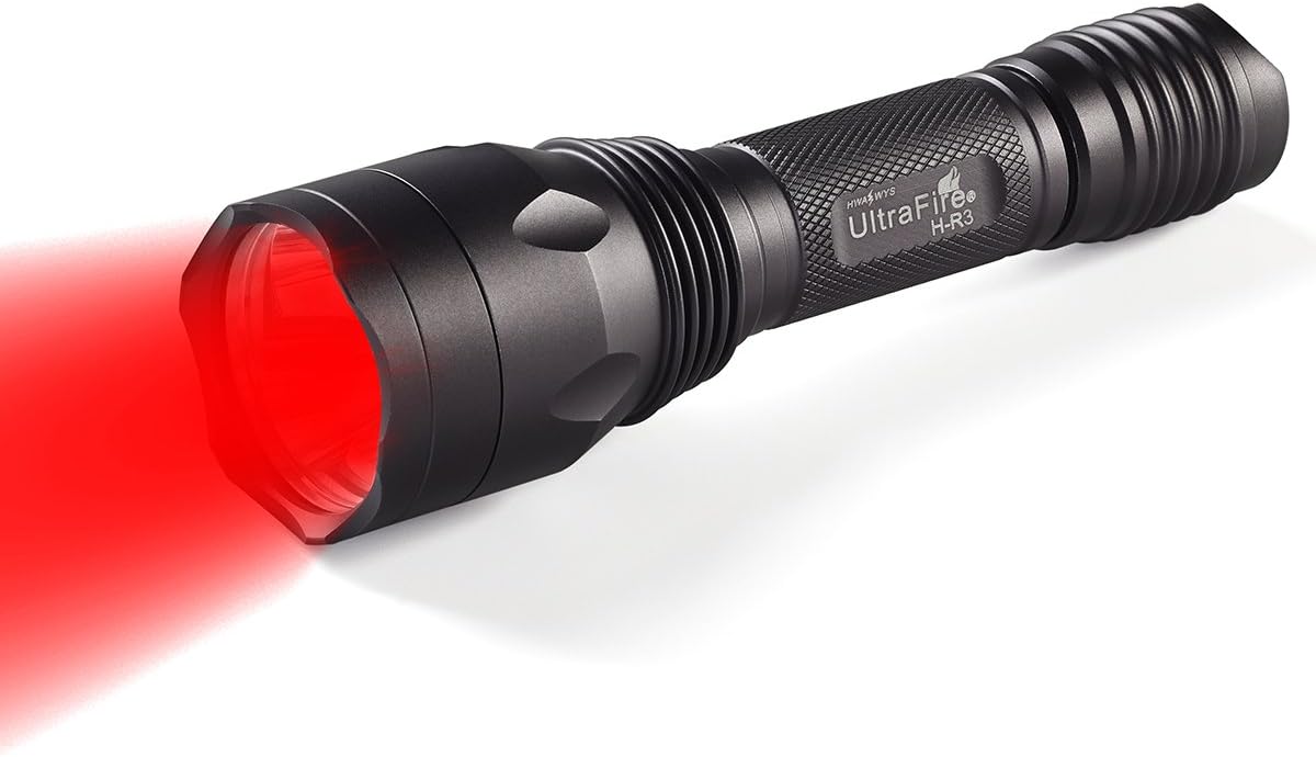 ULTRAFIRE Red Light Flashlight 630nm Powerful 3 LED Red Flashlight, Single Mode 256 Yard Red Hunting Light for Night Hunting Fishing Outdoor Activities, H-R3 (Battery Not Included)