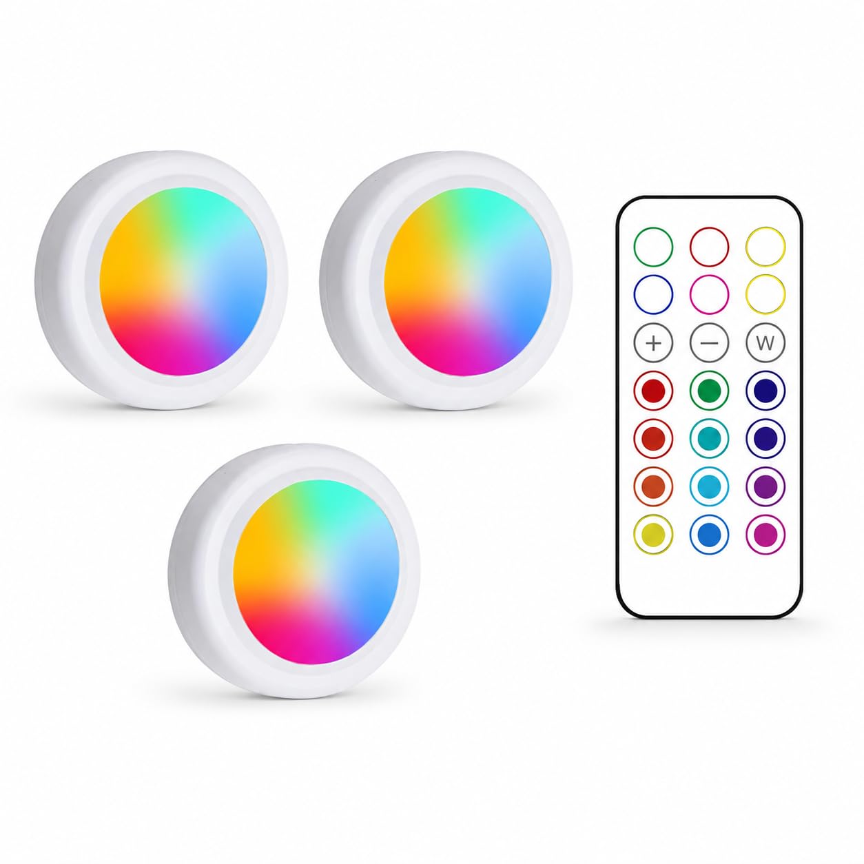RGB LED Puck Lights with Remote, Battery Powered Wireless
