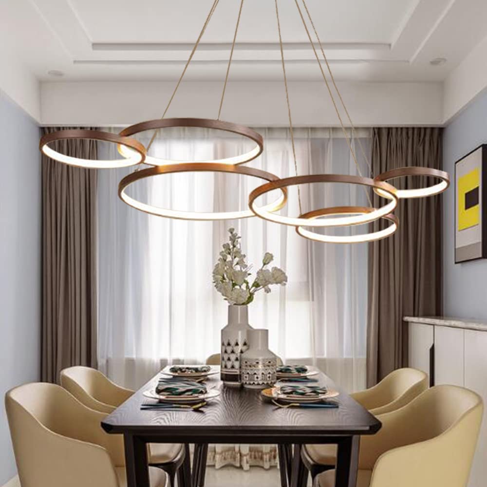 BEHWU Suspension Moderne Anneaux Réglable Lustre De Plafond, Pendentif Lumière Créative, Lampe à Suspension Télécommande Dimmable Pour Salon Cuisine Restaurant