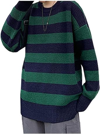 LifeShe Womens Men Striped Sweater Pullovers Oversized Knitted Jumpers Sweatershirts Streetwear