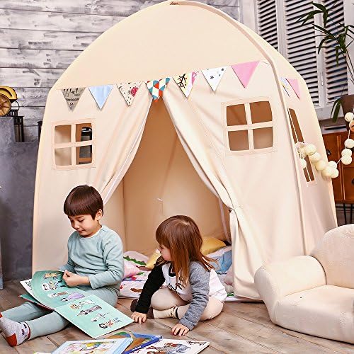 Love Tree Kids Play Tent Castle Large Teepee Tent for Kids Portable Playhouse Children House for Indoor Outdoor Use with Carry Bag for Boys and Girls Beige