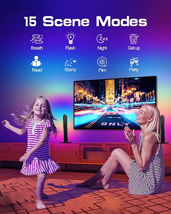 Image of KHIZAR Smart LED Light Bars, Gaming Lights with Music Sync, RGB Light Bar with 15 Scene Modes, Bluetooth Ambient Lighting for Entertainment, PC, TV Backlights, Party