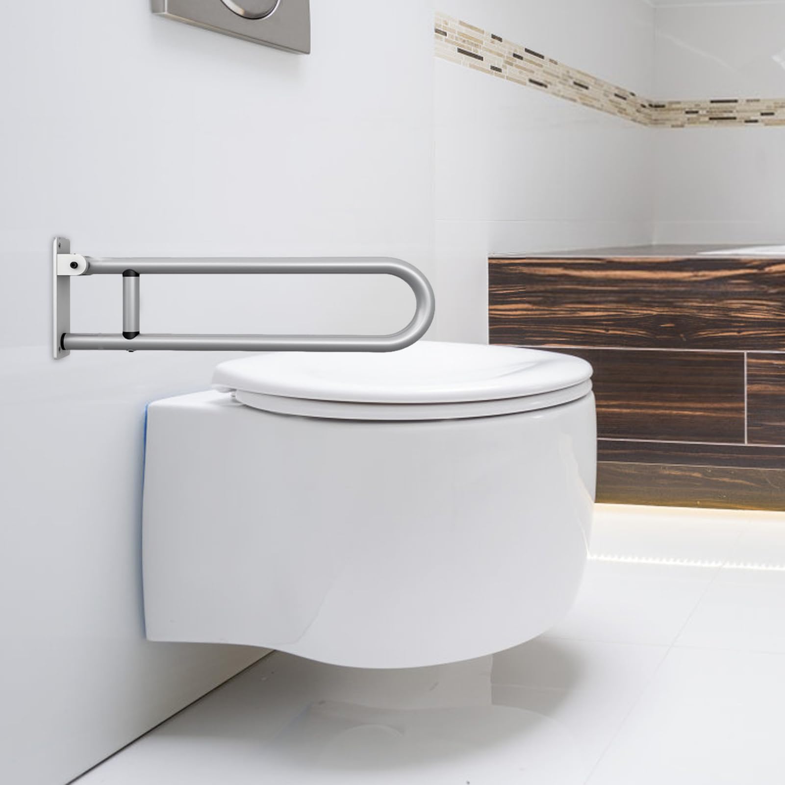 Barras de apoyo para baño, barras de apoyo de seguridad para sala | baño | Pasamanos resistentes de aluminio para inodoros | Carril de soporte plegable en forma de U, handicap impermeable