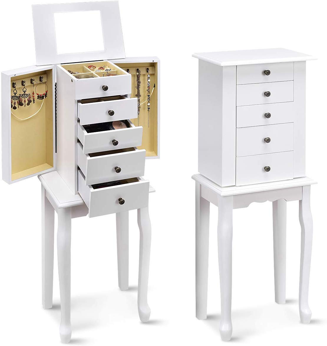 ホワイト ジュエリーキャビネット｜Amazon｜Keketa 自立式ジュエリー