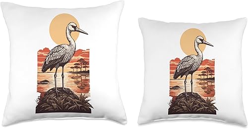 Miniatura 3 de Flügel Feder Vogel Kunst Kranich Farbholzschnitt Ornithologist Crane Bird Design Asian Art Style Throw Pillow, 16x16, Multicolor
