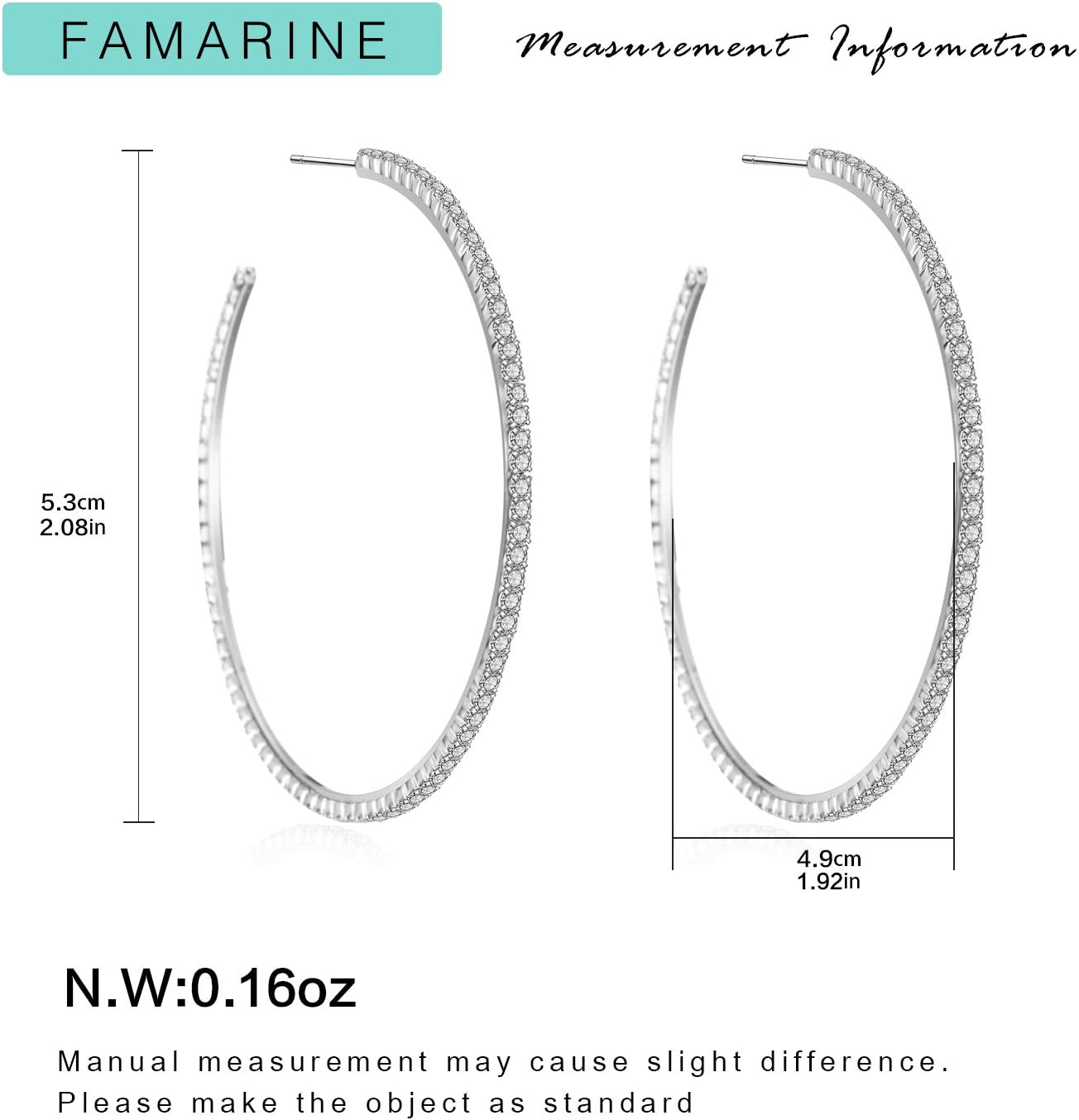 FAMARINE Gold Silver CZ Open C Hoops Earrings, Crystal Cubic Zirconia Hoop Earring Gift for Women - Image 6