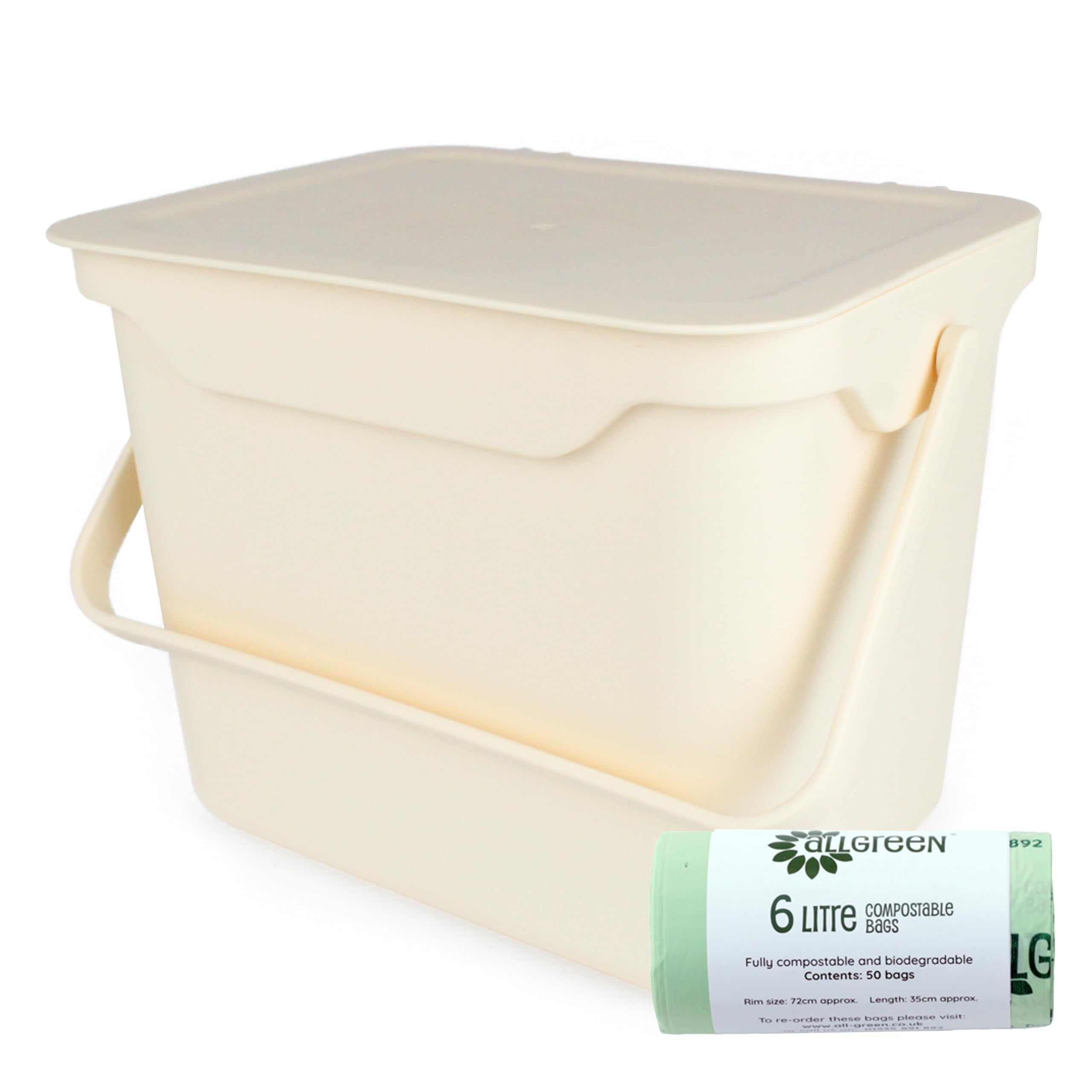 Easy Eco 5L Cream Kitchen Compost Caddy/Food Bin & 50x 6L Compostable Bags