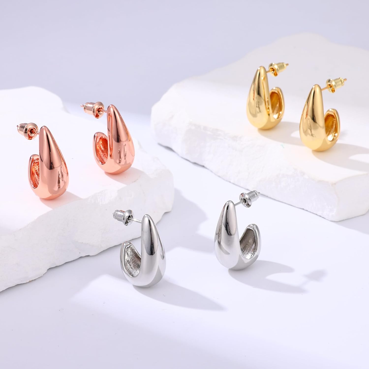 Gacimy Chunky Earrings for Women, Teardrop Earrings with 925 Sterling Silver Post, 14K Gold Plated Statement Drop for Women - Image 8