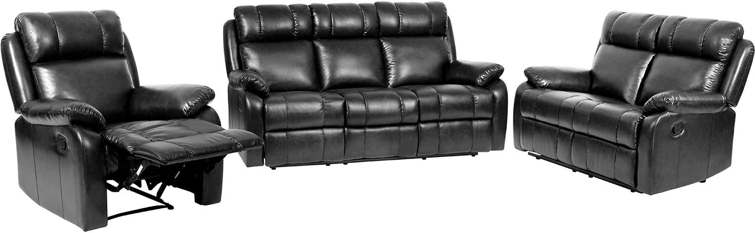 FDW Recliner Sofa Set Sectional Sofa for Living Room Furniture PU Leather Sofa and Couch Manual Reclining Sofa Recliner Chair, Love Seat, and Sofa (3seat) Home (Black)