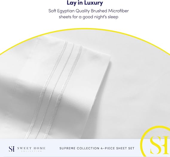 Sweet Home Collection 1800 Thread Count Egyptian Quality Brushed Microfiber 4 Piece Deep Pocket Bed Sheet Set Split King 15TC-SPLTK-WHT