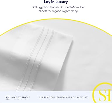 Sweet Home Collection 1800 Thread Count Egyptian Quality Brushed Microfiber 4 Piece Deep Pocket Bed Sheet Set Split King 15TC-SPLTK-WHT