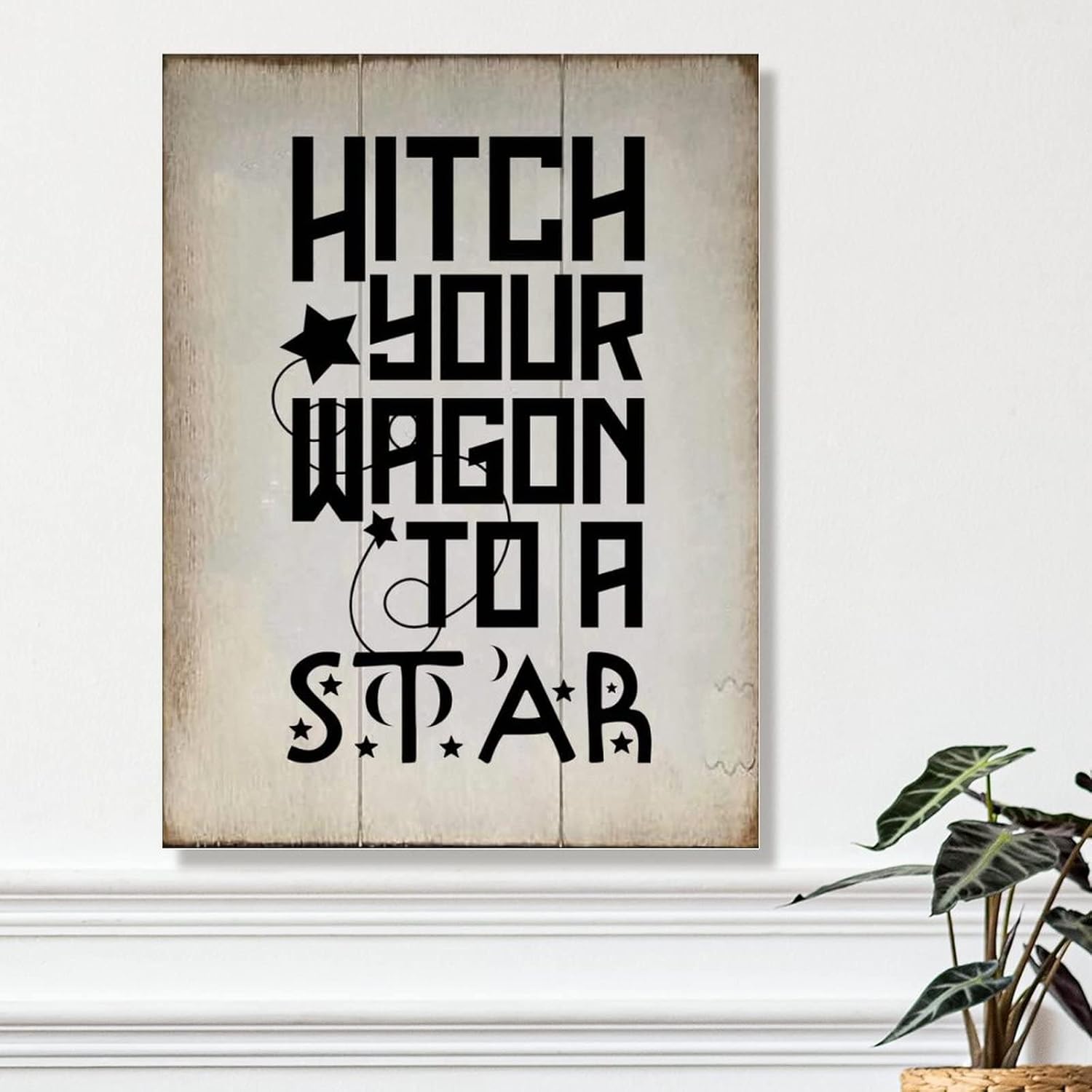 Wood Sign with Quotes Hitch Your Wagon to A Star Wood Wall Decor Signs Motivational Quotes Scripture Wood Wall Sign Vintage Wall Decor Sign 18x24in Housewarminmg Gift for Home
