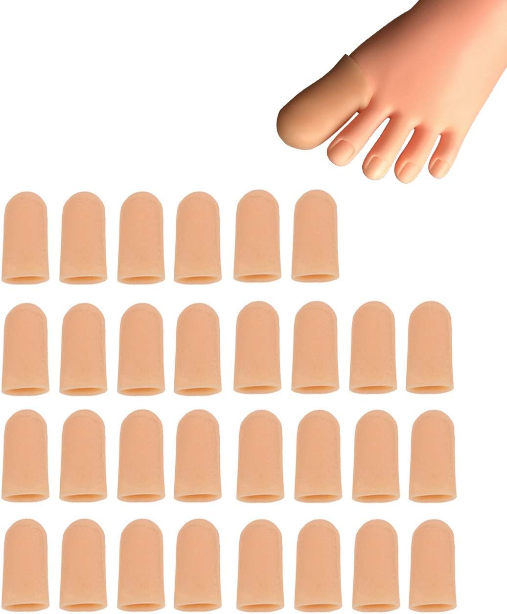 30 Pieces Gel Toe Caps, Silicone Toe Protector, Toe Covers for Big Toe, Protect Toe from Rubbing, Ingrown Toenails, Corns, Blisters, Hammer Toes and Other Painful Toe Problems (Large,Beige)