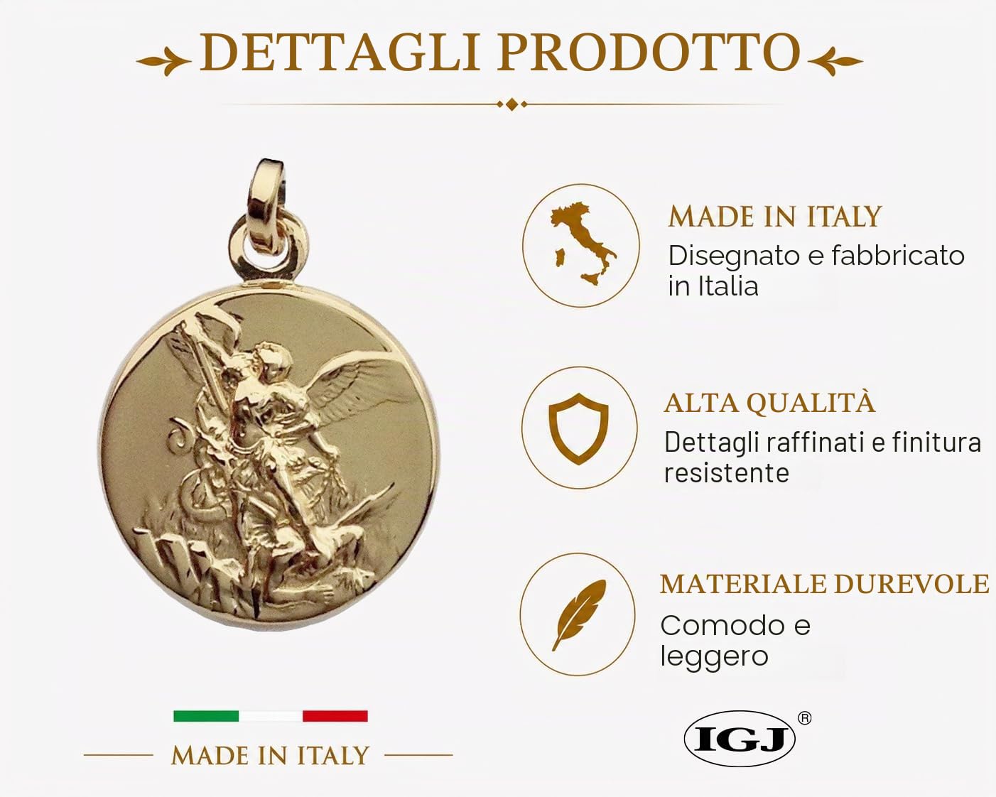 I G J MEDAGLIA DI SAN MICHELE ARCANGELO IN ARGENTO 925 - PLACCATA ORO (GARANTITO)- 100% MADE IN ITALY