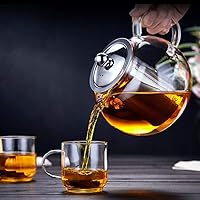 Vista 2 de Tetera de vidrio grueso sin plomo – Infusor de acero inoxidable extraíble – Gran cafetera de té de hojas sueltas y florecientes, espesada