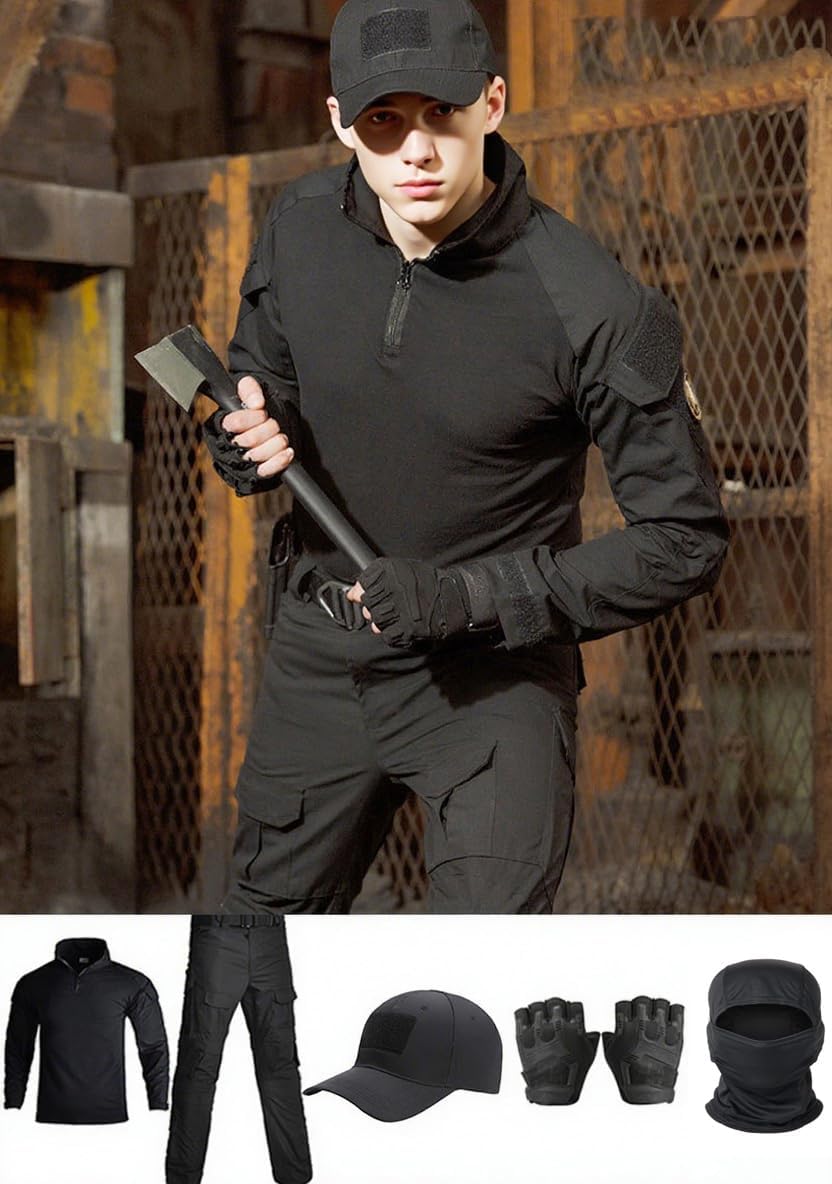 Tactical Uniform,Combat Pants and Shirt,Cap Balaclava Gloves Set,Camo Camouflage Suits, Men's Military Airsoft Gear - Image 2