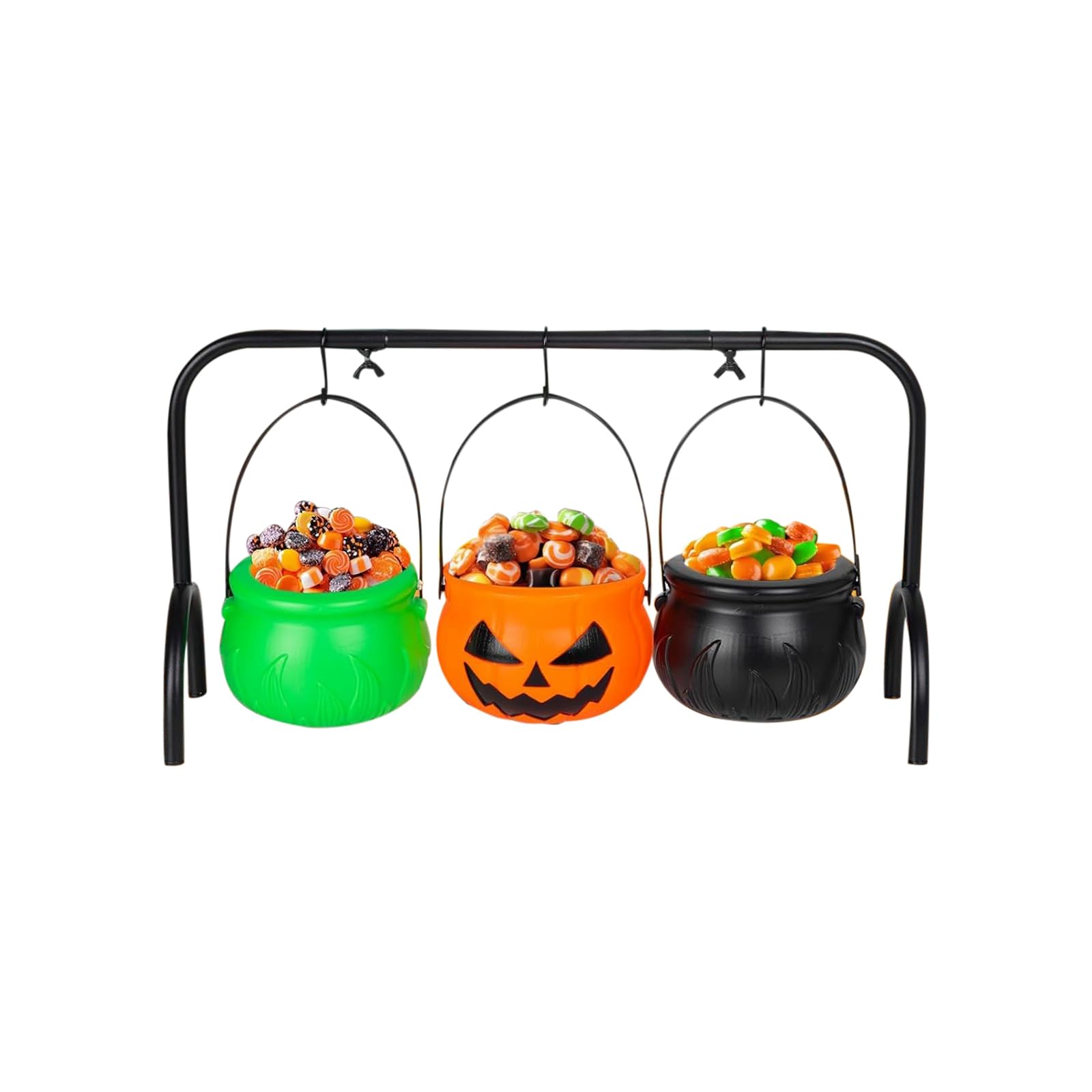Ochine Set of 3 Witches Cauldron Candy Serving Bowls on Rack, Trick or Treat Bowl Funny Halloween Cauldron Candy Holder for Halloween Decorations