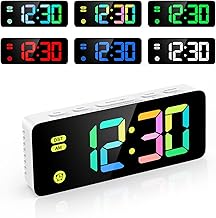 AMIR Newest Alarm Clocks for Kids, RGB Digital Alarm Clocks for Bedroom with 7 Colorful Display, Calendar Display, Adjustable Brightness, DST, 12/24H Display for Home, Office