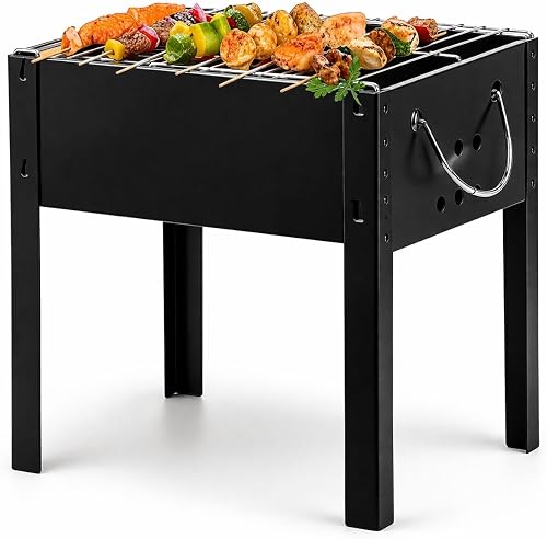 Portable Charcoal Braai Stand, Foldable Outdoor Grill with Carry Handle, 35x25cm