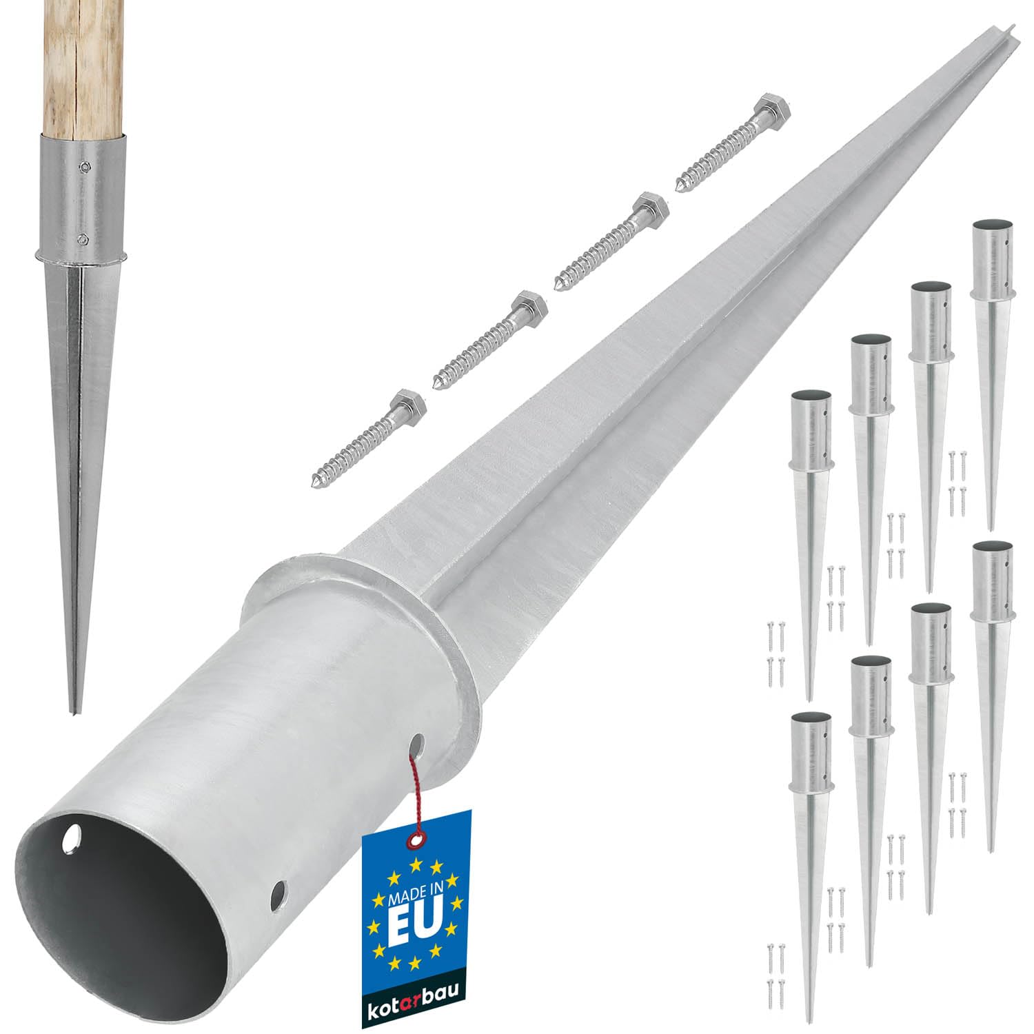 KOTARBAU® Set of 8 Ground Anchor - Post Spikes - Galvanised Steel - ⌀ 80 mm (3.2 in) - Silver - Ground Anchors Heavy Duty - Post Brackets - for Garden Construction