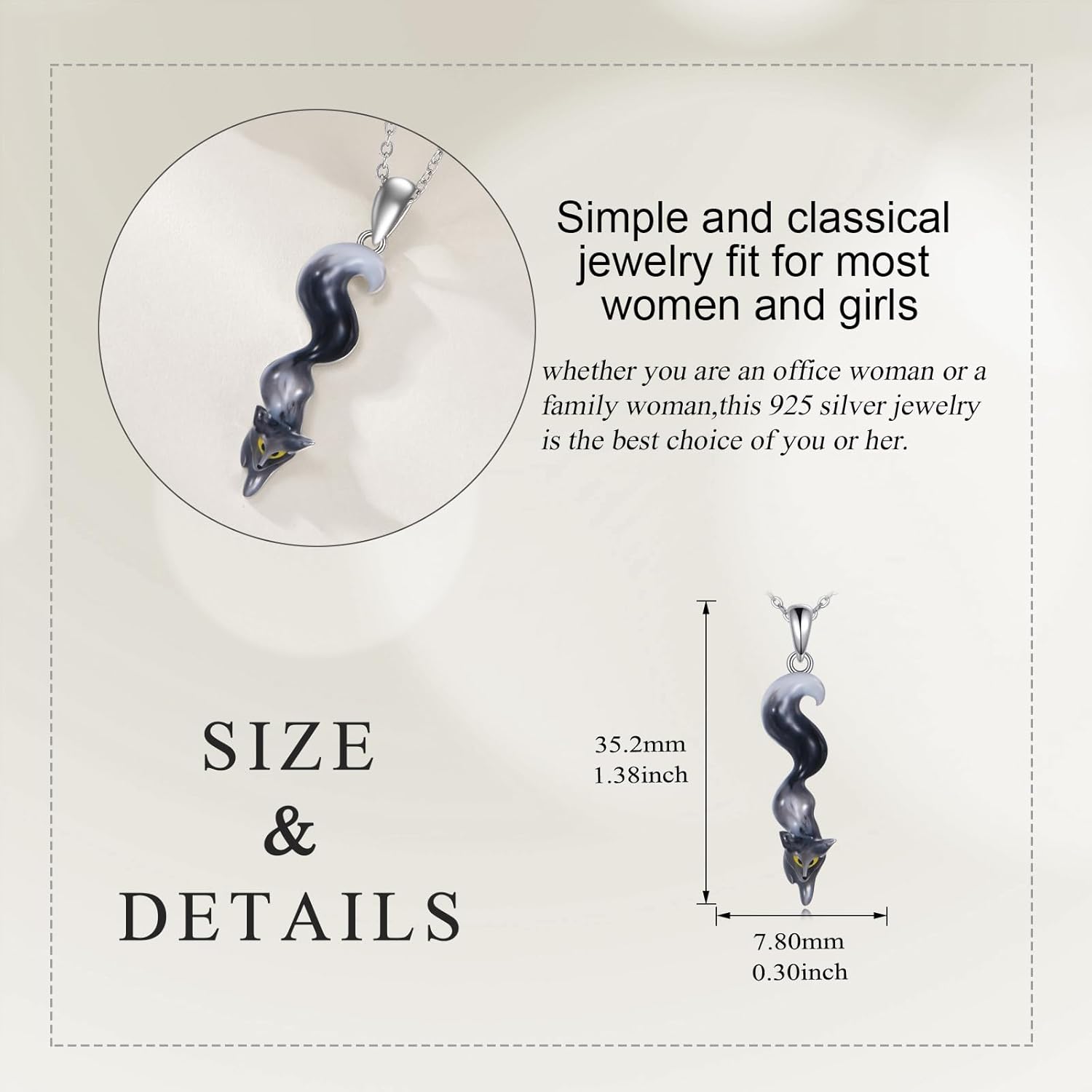 Fox Necklace 925 Sterling Silver Fox Pendant Jewelry Gift For Women Mom - Image 5