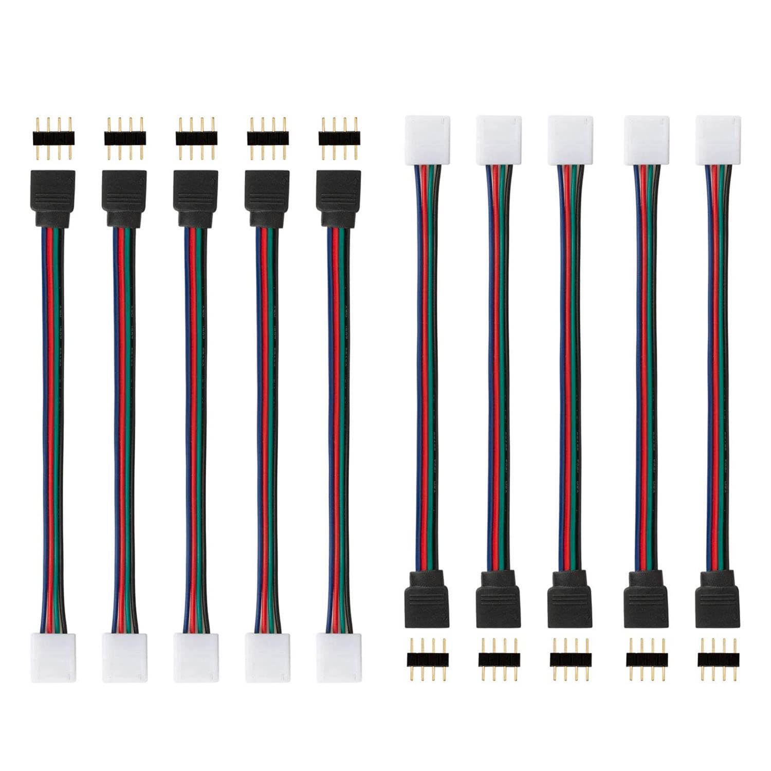10PCS 4 Pin Conductor 10 mm Wide LED 5050 RGB Strip Light Connector Strip to Controller Jumper Solderless Clamp On Pigtail Adapter