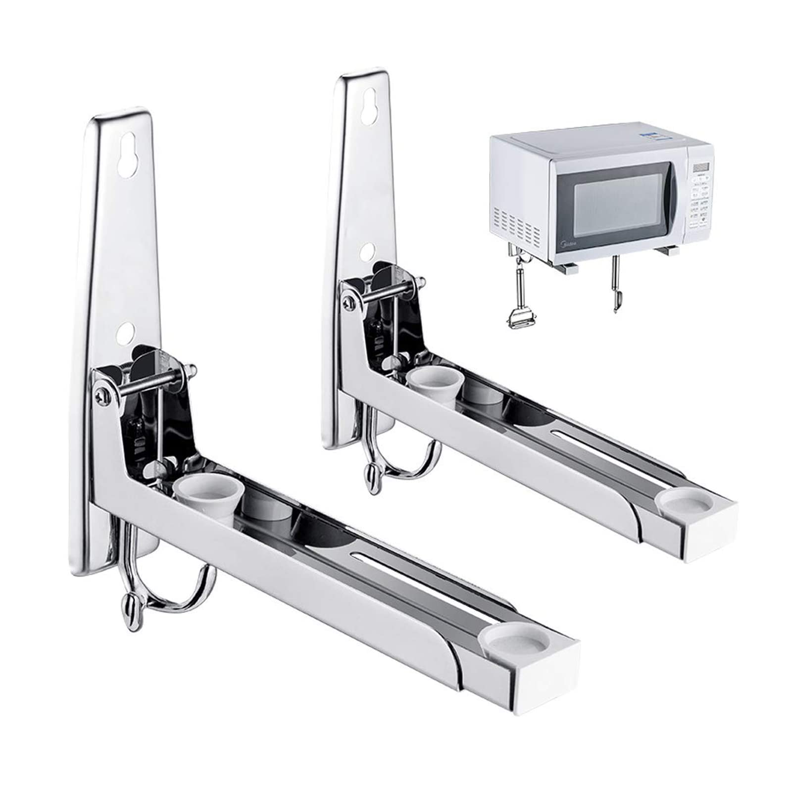 TERRIFI Microwave Shelf, Universal 304 Stainless Steel Oven Wall Mount Bracket Shelf Stretch Rack for Microwave Kitchen