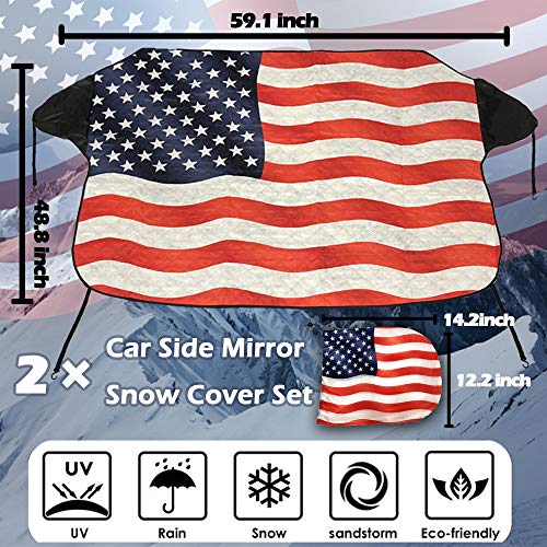 Big Hippo Windshield Snow Cover, American Flag Windshield Cover and Mirror Covers for Storage Ice Protector Windproof Car Cover in All Weather, Fit for Cars, Trucks, SUV, Vans Vehicle - Thumbnail 2