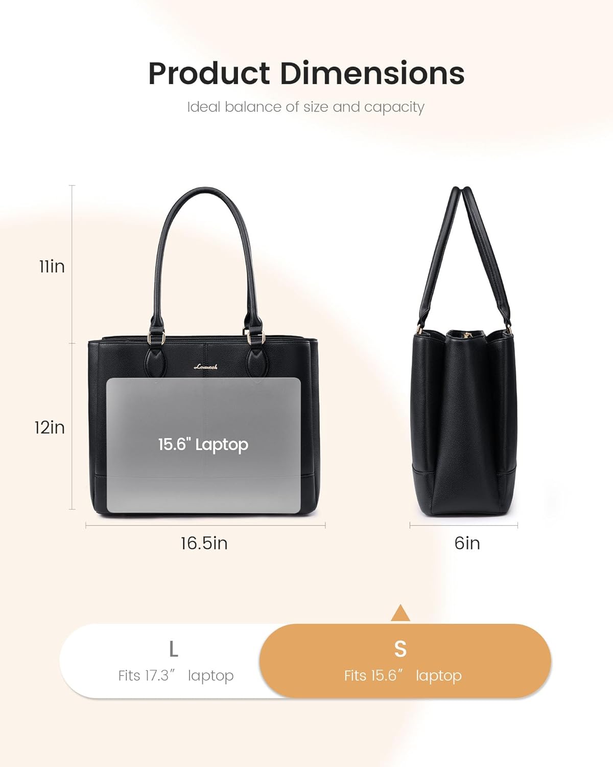 LOVEVOOK Laptop Tote Bag for Women, PU Leather Work Tote Bag with 3 Compartments, Waterproof Computer Bag for Office Travel - Image 7